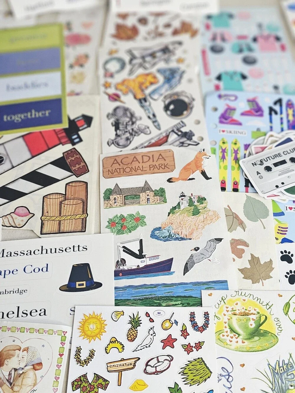 Huge Scrapbooking Sticker & Embellishment Craft Lot Mixed New & Partial 50+